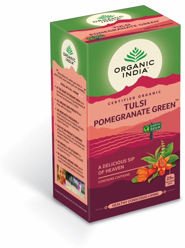 Organic India Tulsi pomegranate green thee bio 25 Zakjes