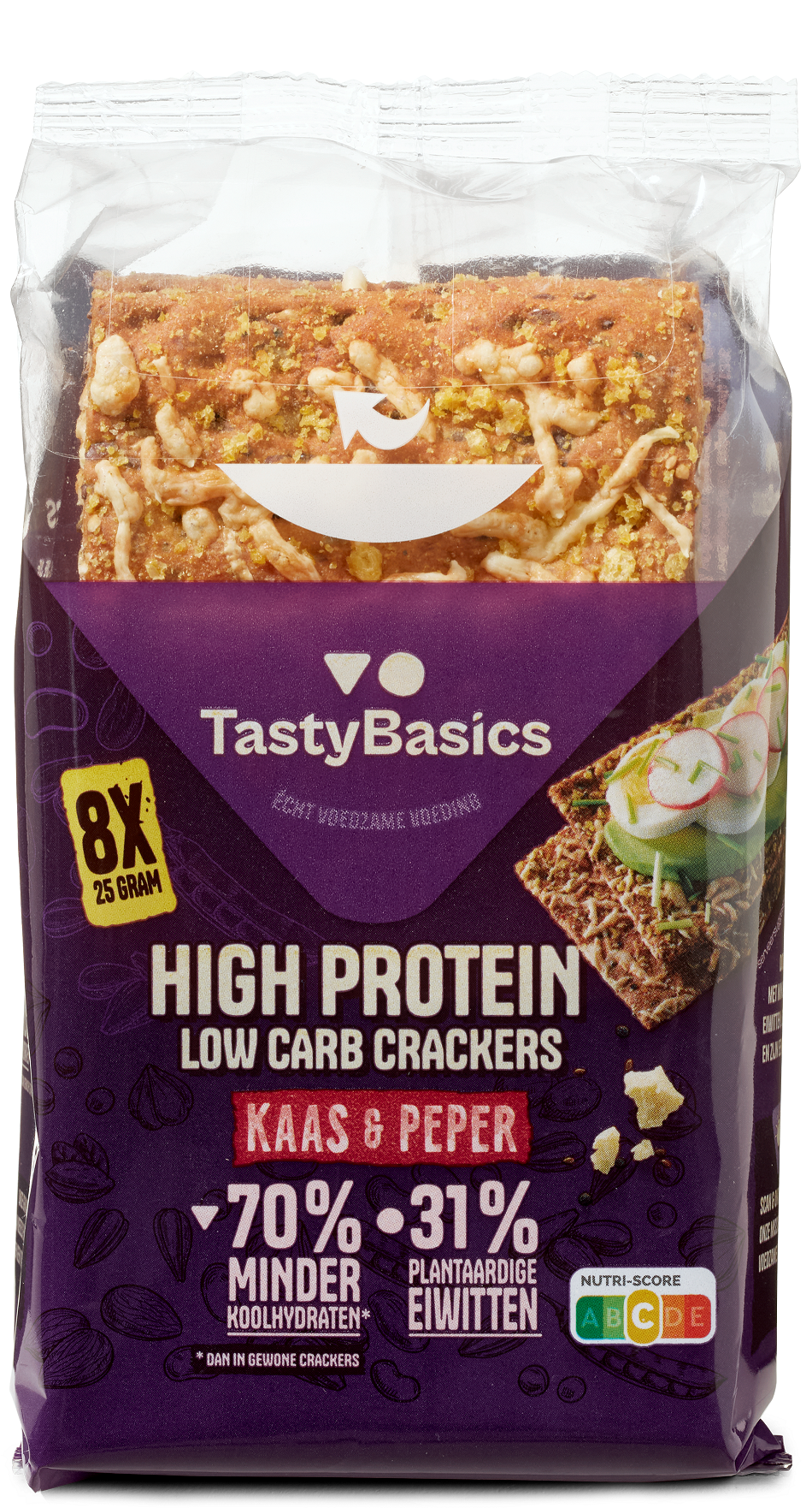 TastyBasics Less carb-high protein crackers kaas peper 200.00 Gram